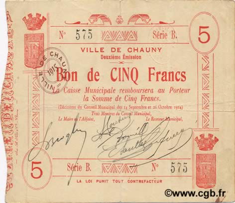 5 Francs FRANCE regionalism and various  1914 JP.02-0467 VF