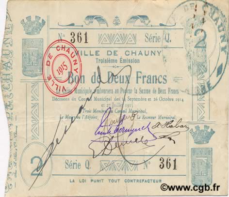 2 Francs FRANCE Regionalismus und verschiedenen  1915 JP.02-0473 SS