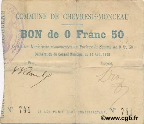 50 Centimes FRANCE regionalism and various  1915 JP.02-0497 VF