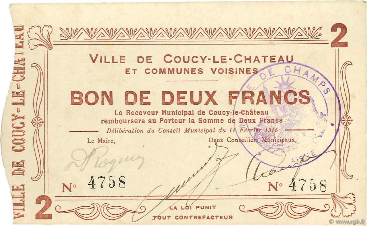 2 Francs FRANCE regionalism and various  1915 JP.02-0527 AU