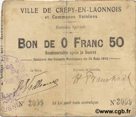 50 Centimes FRANCE regionalism and various  1915 JP.02-0546 F