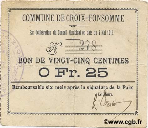 25 Centimes FRANCE regionalism and miscellaneous  1915 JP.02-0554 F
