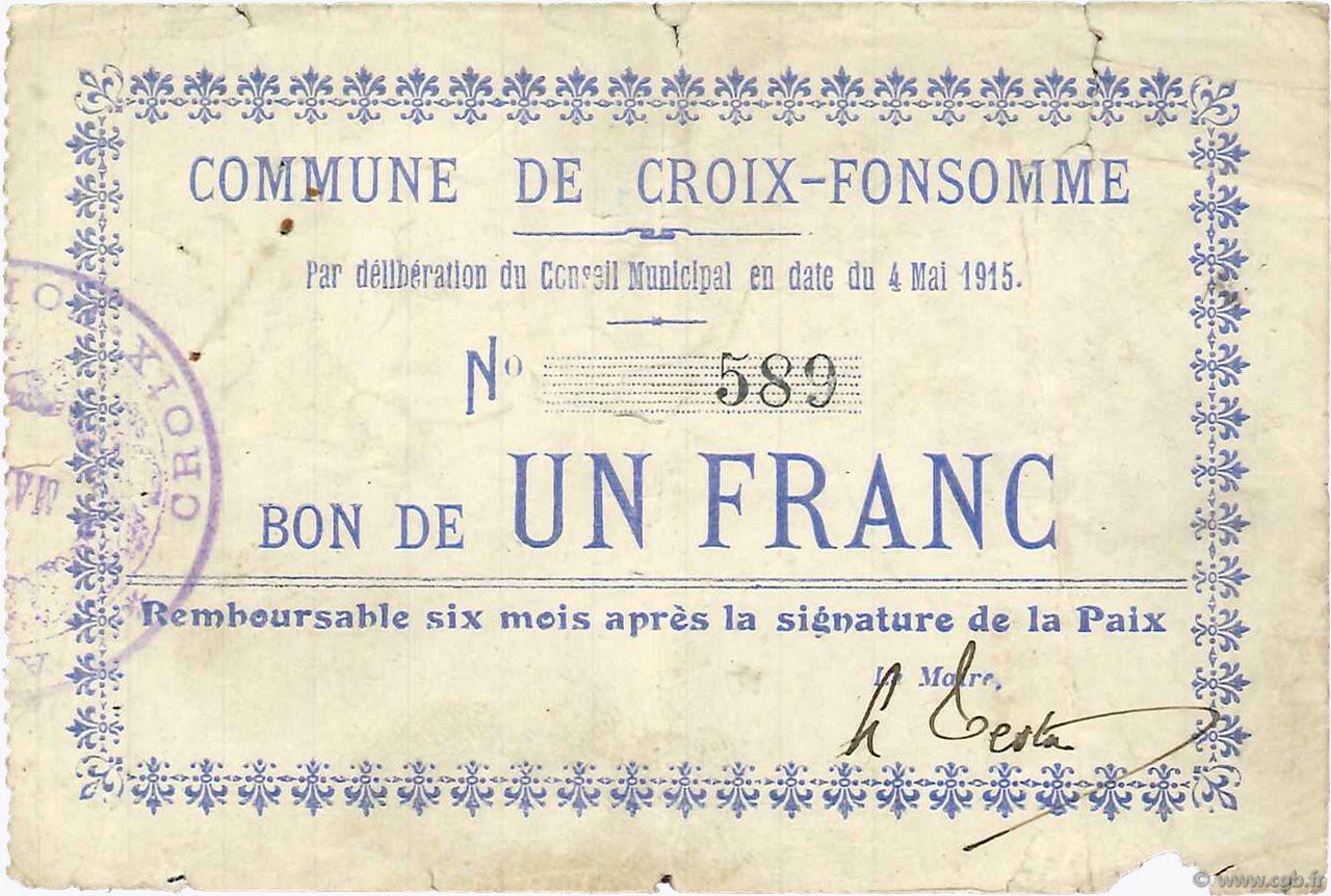 1 Franc FRANCE regionalism and miscellaneous  1915 JP.02-0558 F