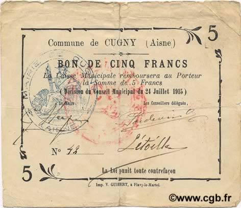 5 Francs FRANCE regionalismo y varios  1915 JP.02-0583 BC