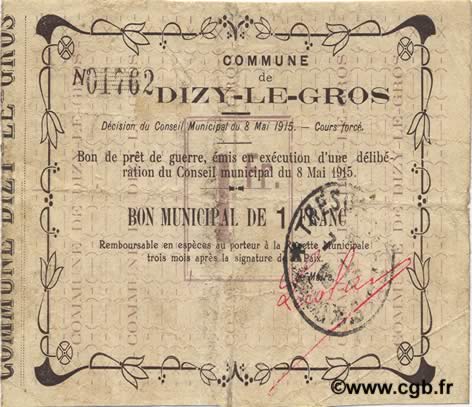 1 Franc FRANCE regionalismo e varie  1915 JP.02-0594 MB