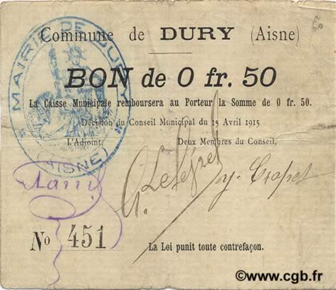 50 Centimes FRANCE Regionalismus und verschiedenen  1915 JP.02-0606 fSS