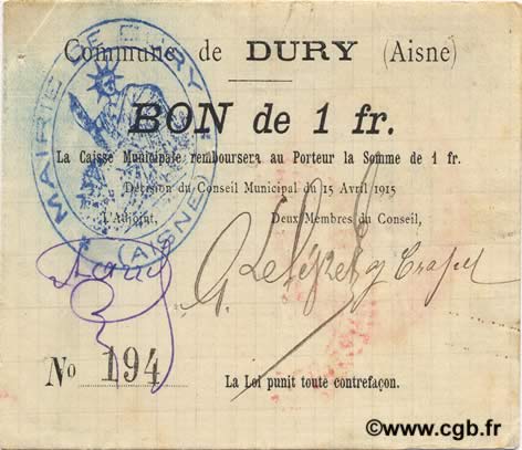1 Franc FRANCE Regionalismus und verschiedenen  1915 JP.02-0607 SS