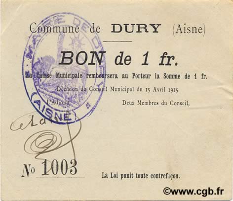 1 Franc FRANCE regionalism and various  1915 JP.02-0614 AU