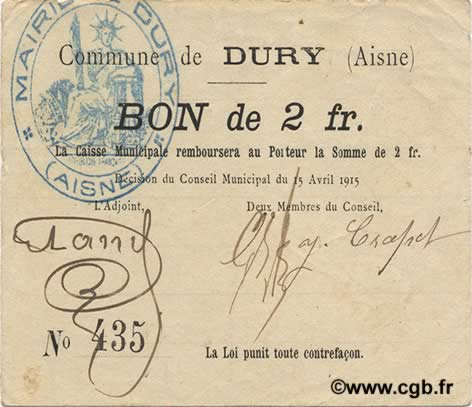 2 Francs FRANCE regionalismo y varios  1915 JP.02-0615 MBC