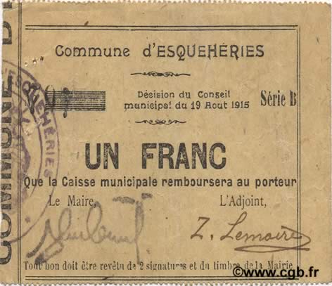 1 Franc FRANCE regionalismo e varie  1915 JP.02-0657 BB