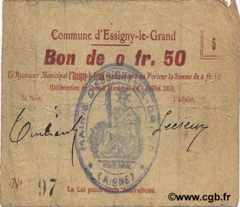 50 Centimes FRANCE regionalism and various  1915 JP.02-0672 F