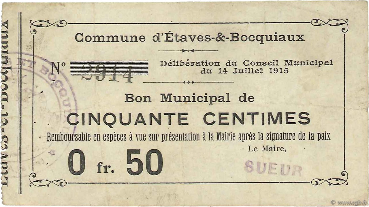 50 Centimes FRANCE regionalismo y varios  1915 JP.02-0723 BC+