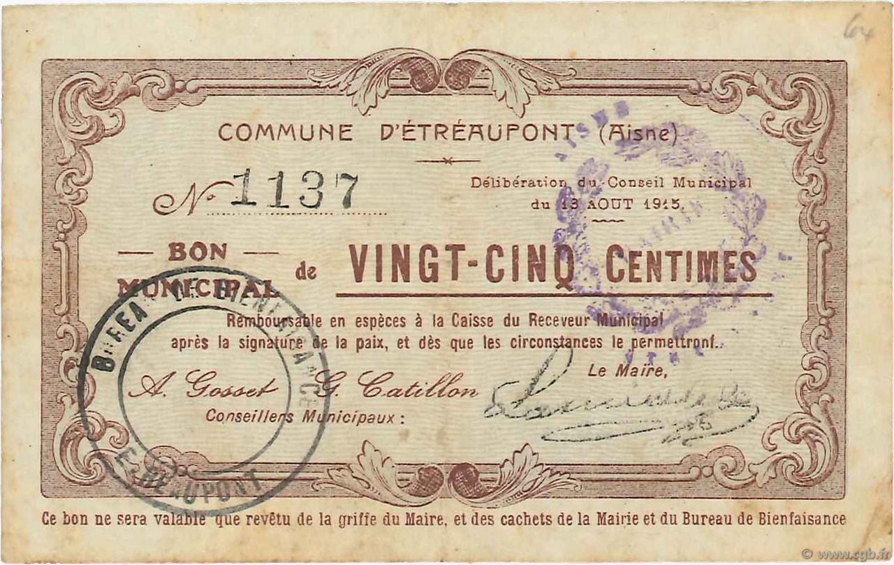 25 Centimes FRANCE régionalisme et divers  1915 JP.02-0738 TTB