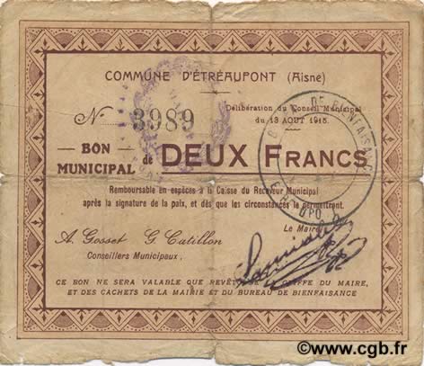 2 Francs FRANCE Regionalismus und verschiedenen  1915 JP.02-0749 S