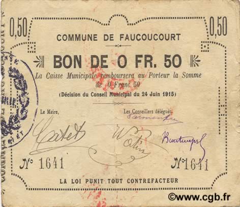 50 Centimes FRANCE regionalismo y varios  1915 JP.02-0778 MBC