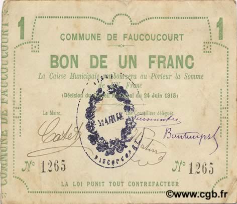 1 Franc FRANCE Regionalismus und verschiedenen  1915 JP.02-0779 SS