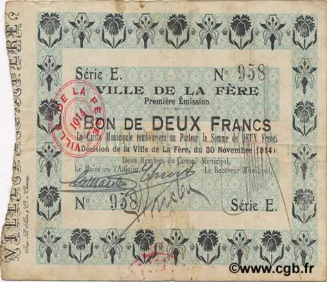 2 Francs FRANCE Regionalismus und verschiedenen  1914 JP.02-0785 SS