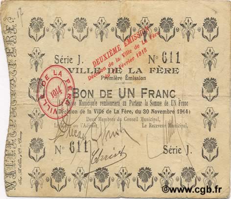 1 Franc FRANCE regionalism and various  1914 JP.02-0790 F