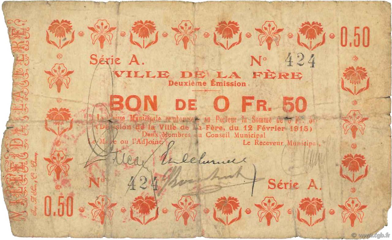 50 Centimes FRANCE regionalism and various  1915 JP.02-0792 VG