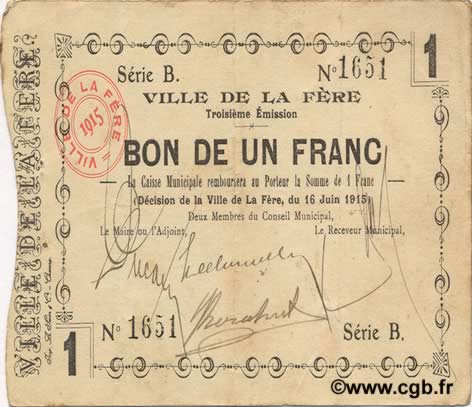 1 Franc FRANCE Regionalismus und verschiedenen  1915 JP.02-0800 fSS