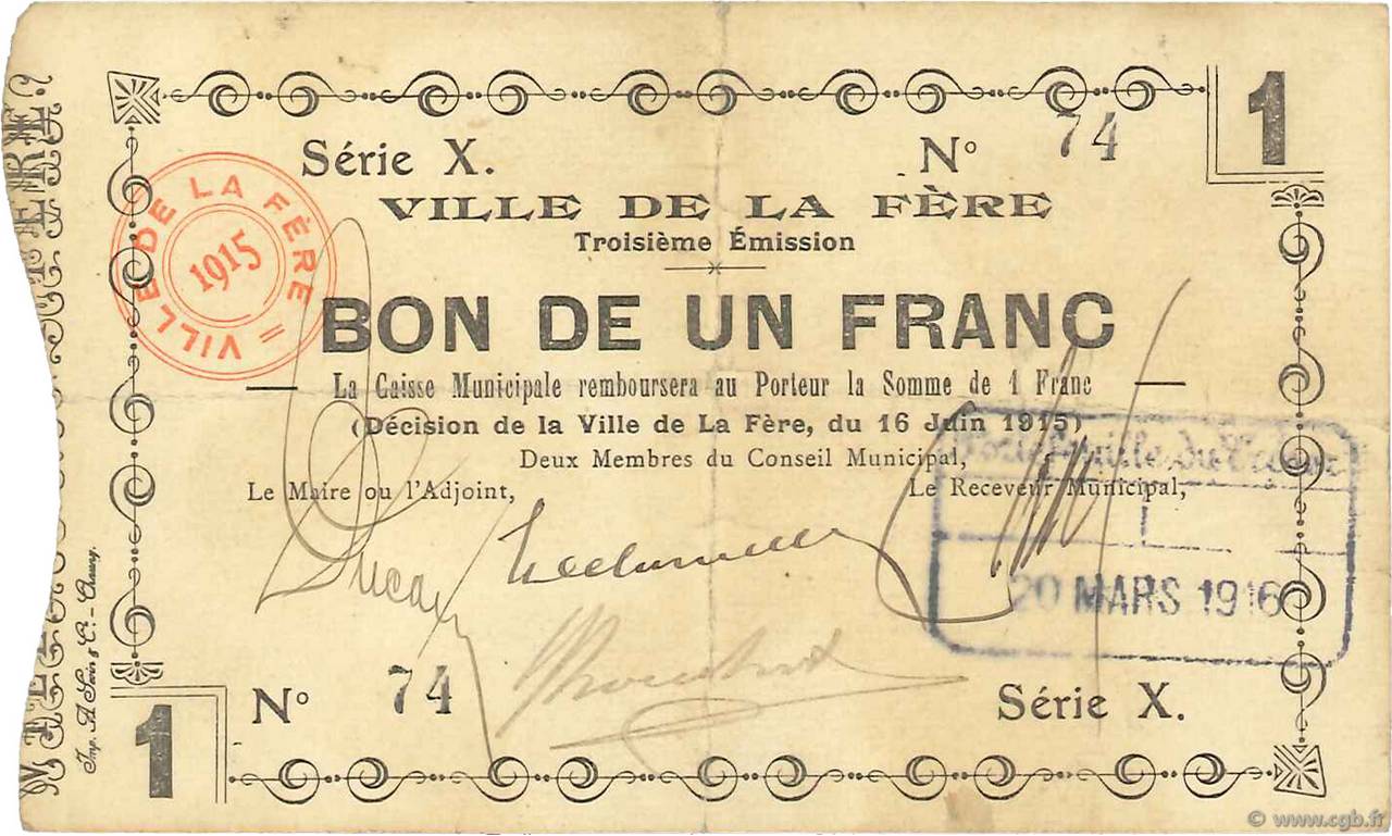 1 Franc FRANCE Regionalismus und verschiedenen  1915 JP.02-0800 fSS