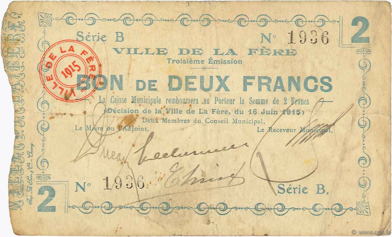 2 Francs FRANCE regionalismo e varie  1915 JP.02-0801 MB