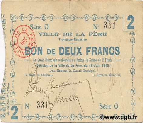 2 Francs FRANCE regionalismo y varios  1915 JP.02-0801 BC+