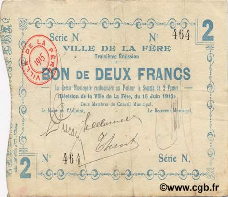 2 Francs FRANCE regionalism and various  1915 JP.02-0801 VF