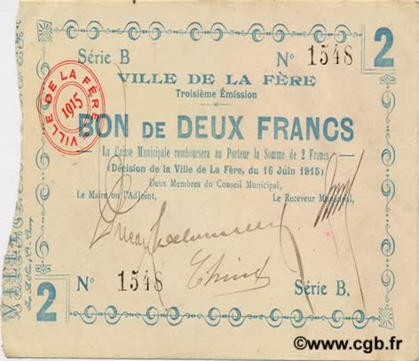 2 Francs FRANCE Regionalismus und verschiedenen  1915 JP.02-0801 SS