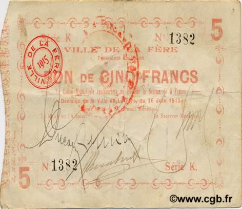 5 Francs FRANCE regionalism and miscellaneous  1915 JP.02-0802 VF