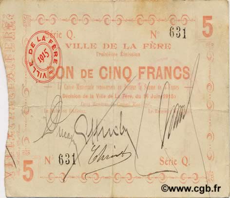 5 Francs FRANCE regionalism and various  1915 JP.02-0802 VF