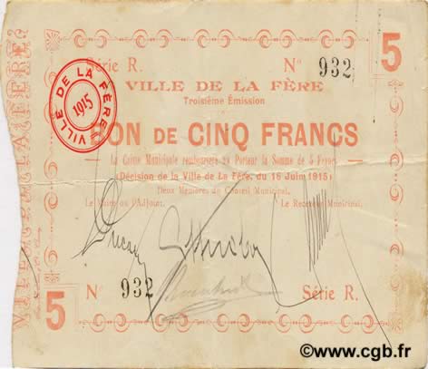 5 Francs FRANCE regionalismo y varios  1915 JP.02-0802 MBC