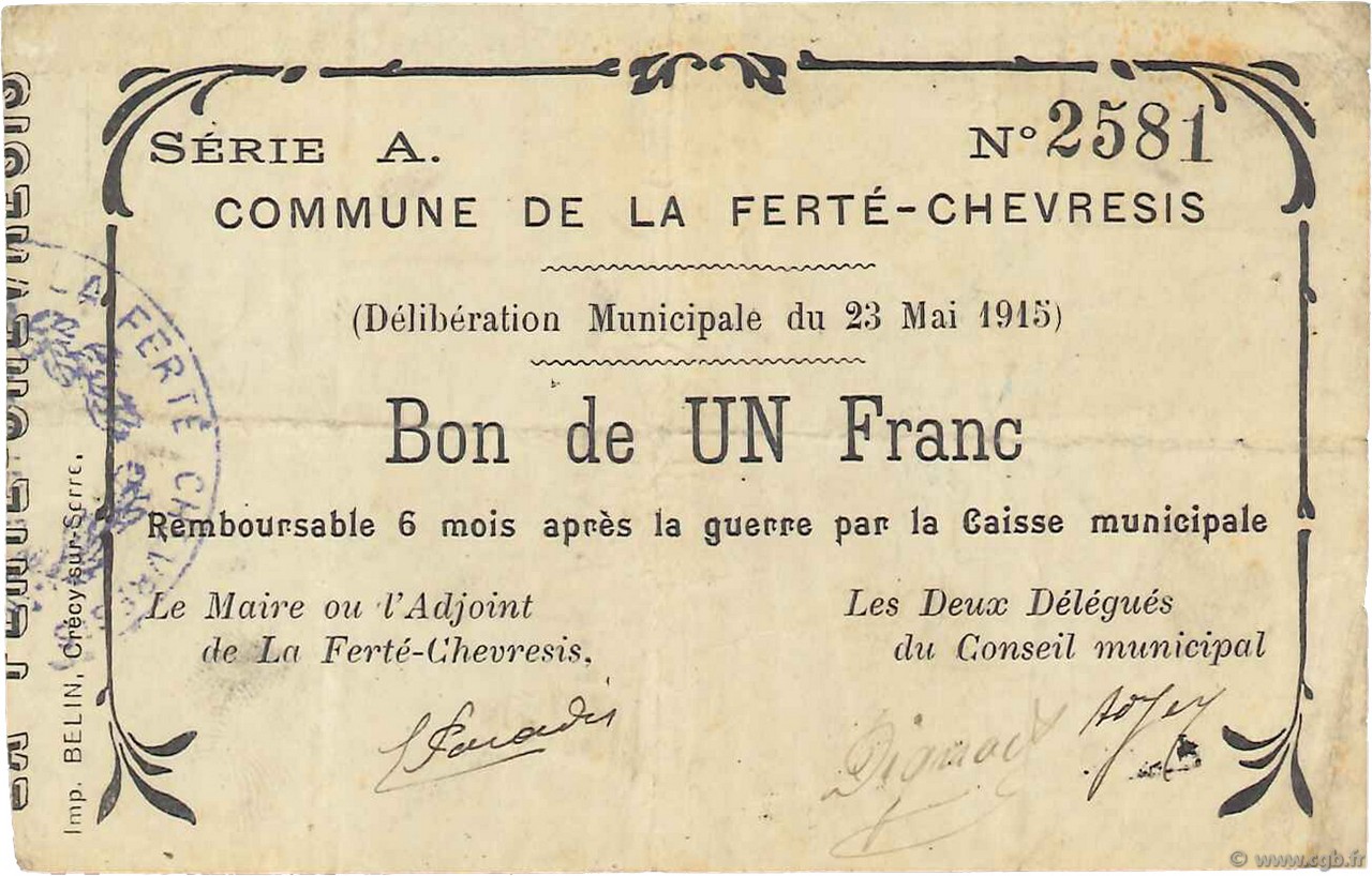 1 Franc FRANCE regionalismo y varios  1915 JP.02-0819 MBC