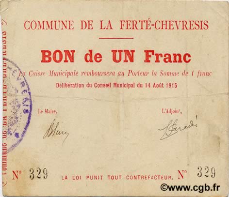 1 Franc FRANCE Regionalismus und verschiedenen  1915 JP.02-0825 SS