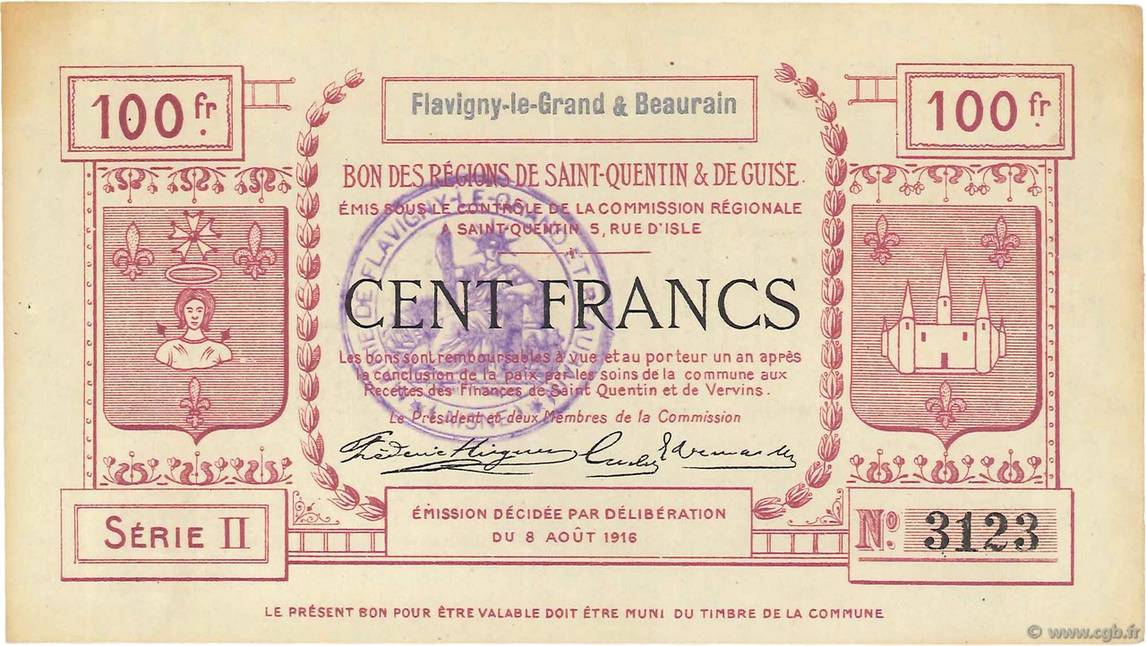 100 Francs FRANCE Regionalismus und verschiedenen  1915 JP.02-0875.SQG VZ