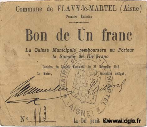 1 Franc FRANCE regionalism and various  1915 JP.02-0897 VF