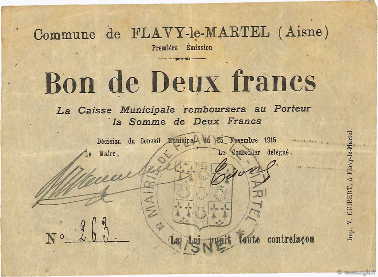 2 Francs FRANCE regionalismo y varios  1915 JP.02-0898 MBC