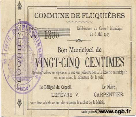 25 Centimes FRANCE regionalism and miscellaneous  1915 JP.02-0902 VF-