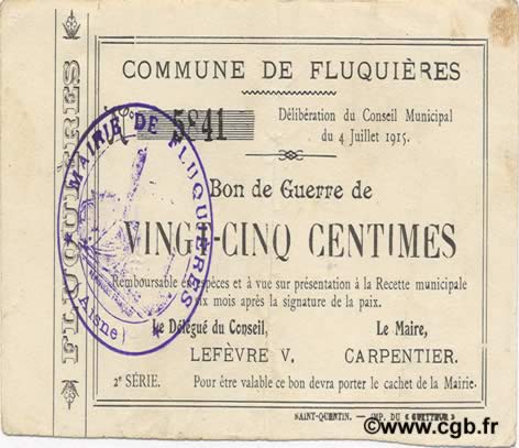 25 Centimes FRANCE regionalism and various  1915 JP.02-0907 VF
