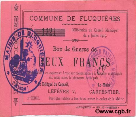 2 Francs FRANCE regionalismo e varie  1915 JP.02-0910 q.SPL