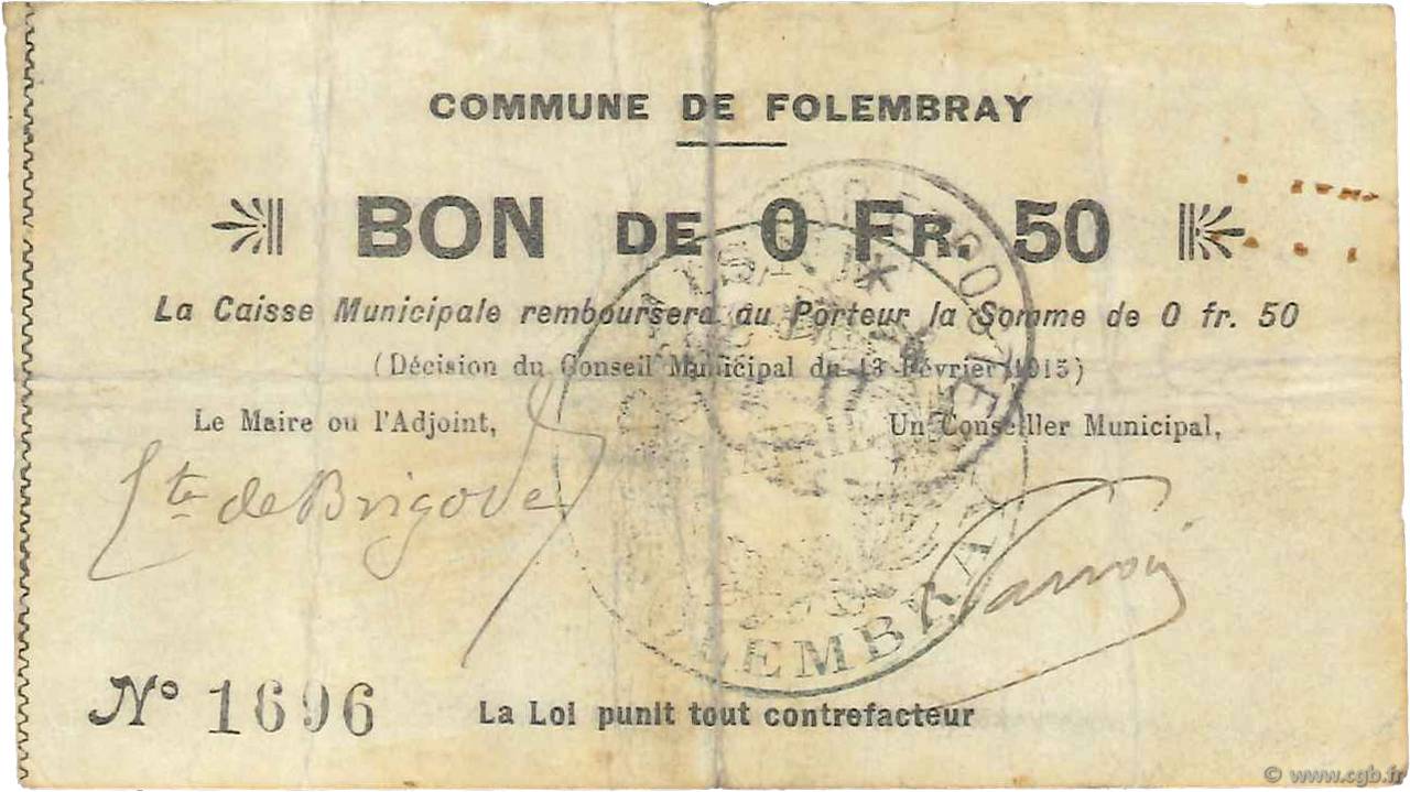 50 Centimes FRANCE regionalism and miscellaneous  1915 JP.02-0914 F