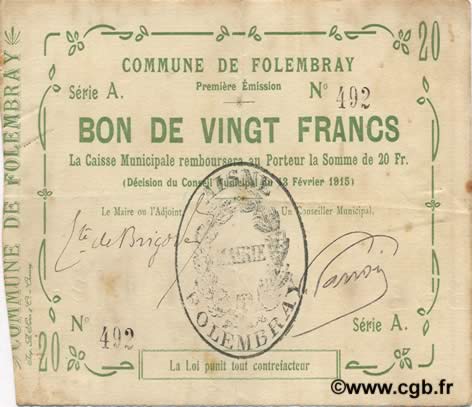 20 francs FRANCE regionalismo y varios  1915 JP.02-0919 MBC