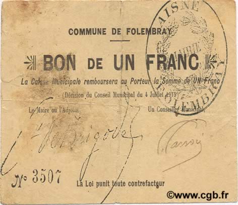 1 Franc FRANCE Regionalismus und verschiedenen  1915 JP.02-0923 SS