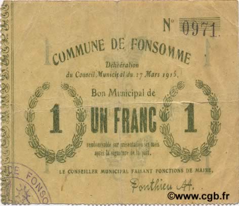 1 Franc FRANCE regionalismo y varios  1915 JP.02-0936 MBC