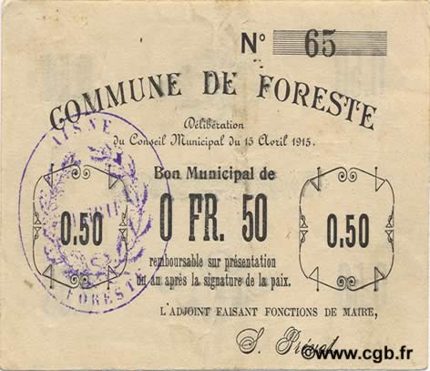 50 Centimes FRANCE regionalism and various  1915 JP.02-0977 VF