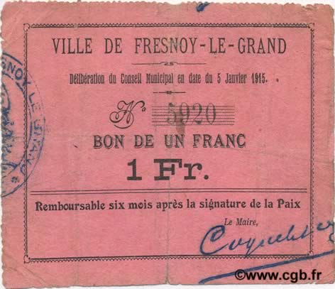 1 Franc FRANCE Regionalismus und verschiedenen  1915 JP.02-0994 SS