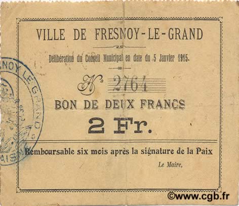 2 Francs FRANCE regionalism and various  1915 JP.02-0995 VF