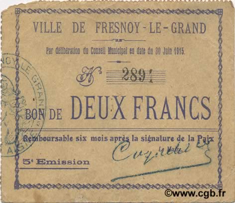 2 Francs FRANCE regionalism and various  1915 JP.02-1012 VF