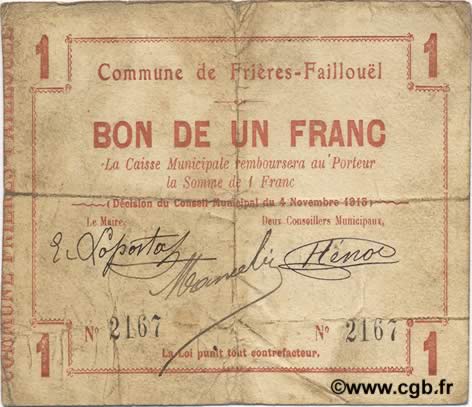 1 Franc FRANCE Regionalismus und verschiedenen  1915 JP.02-1031 S