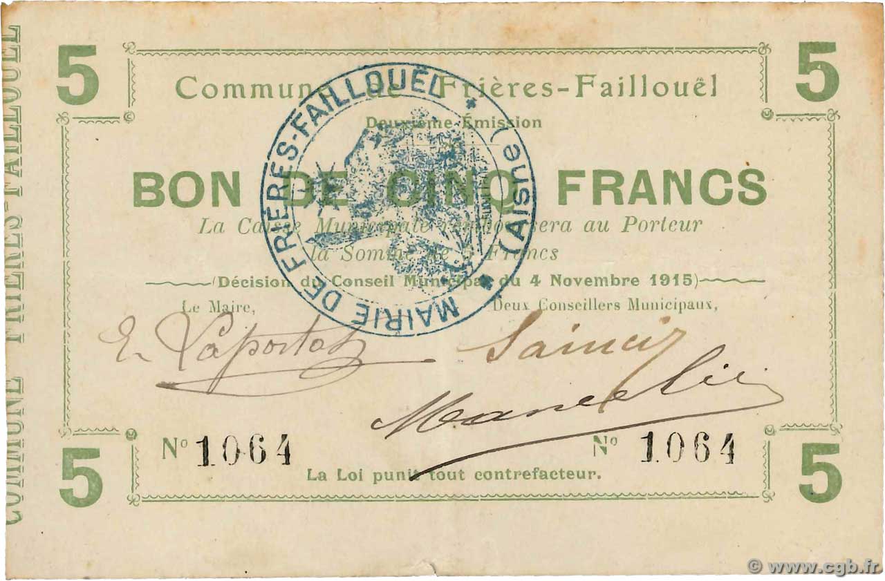 5 Francs FRANCE regionalism and miscellaneous  1915 JP.02-1036 VF